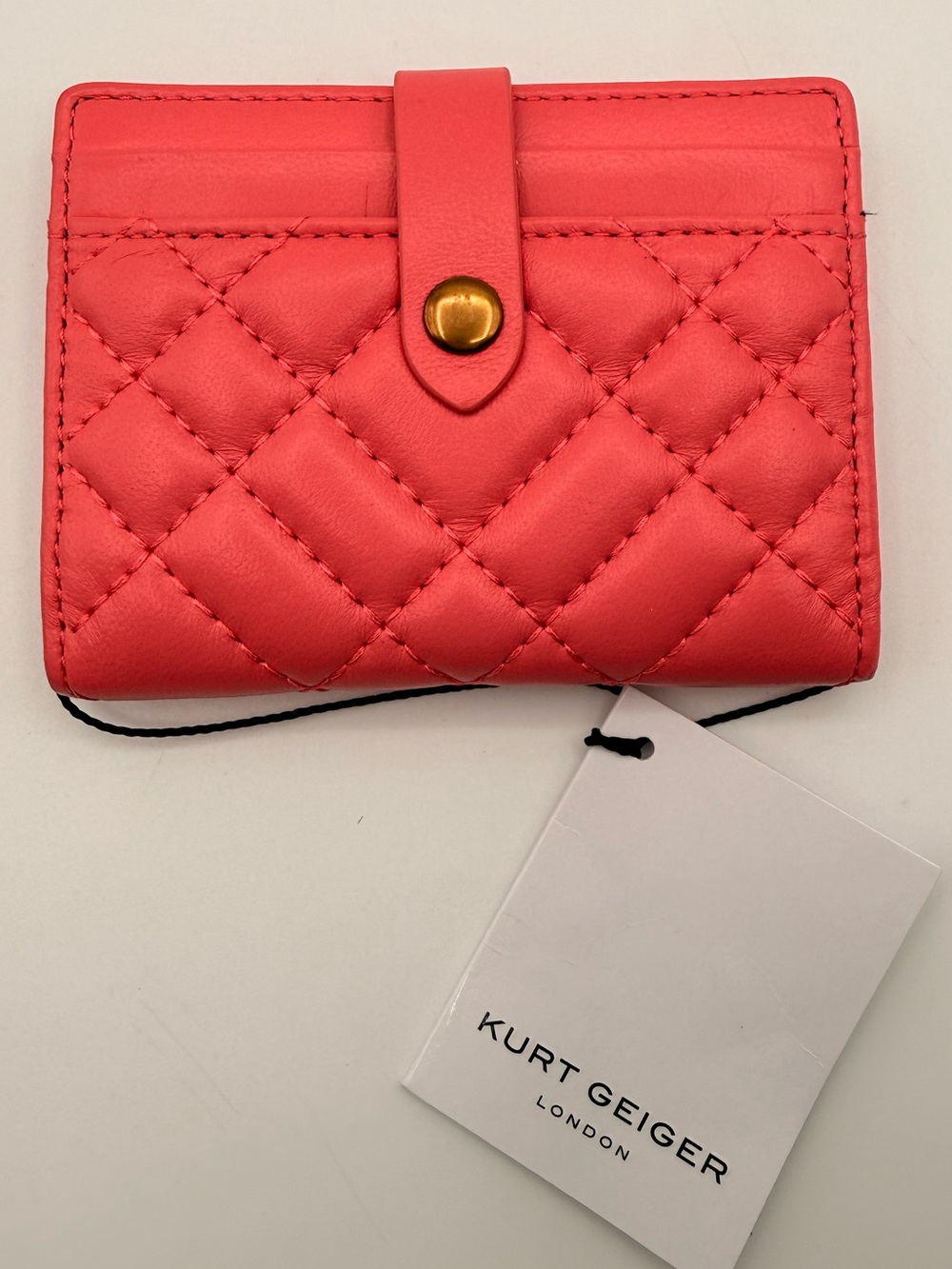 KURT GEIGER Brixton Quilted Leather Card Case Pink NWT